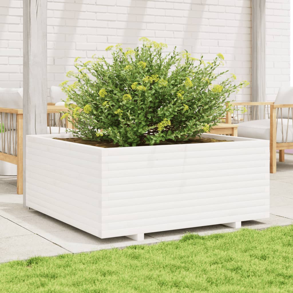 Utendørs Blomsterkasse Plantekasse Tre Hvit 110x110x49,5 cm heltre furu