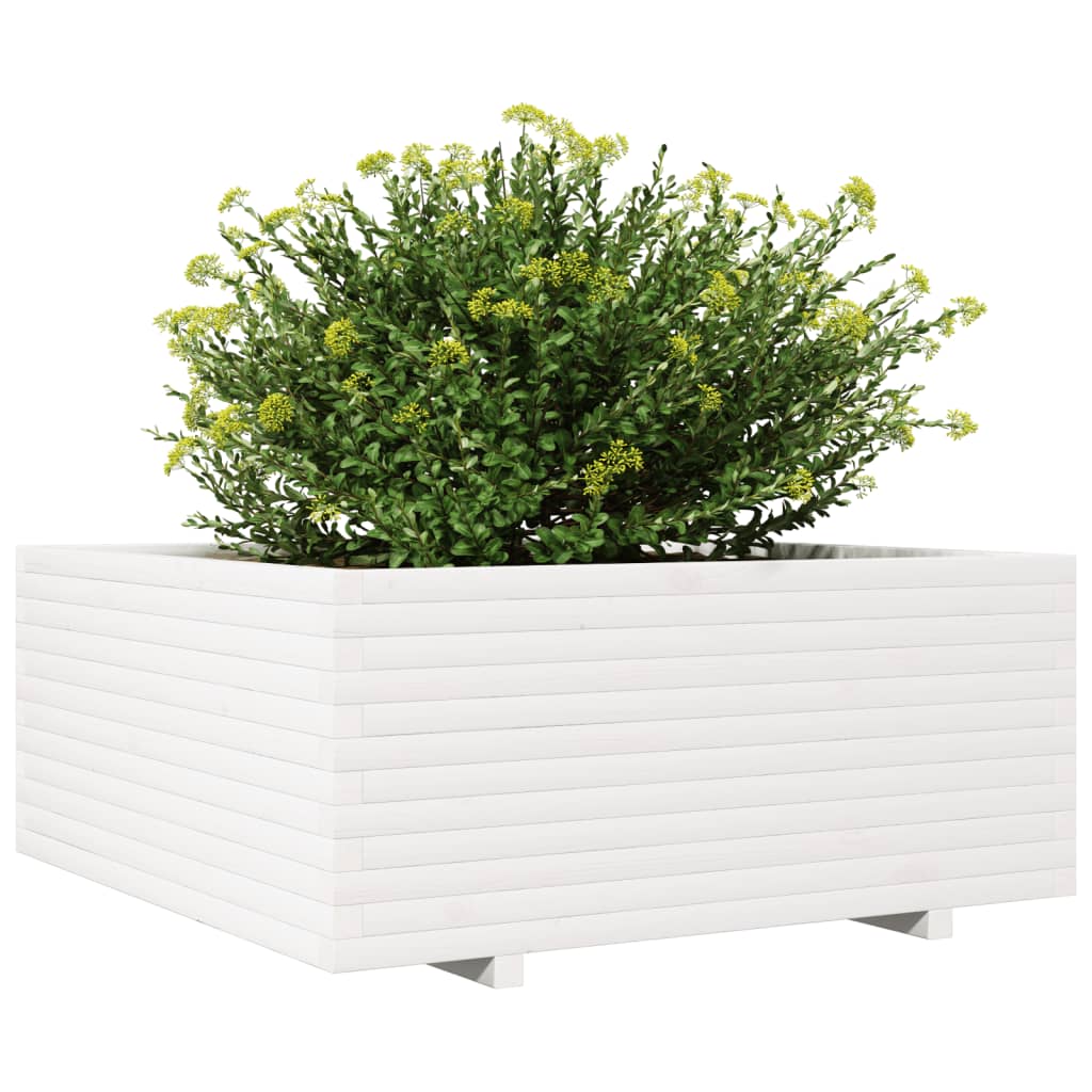Utendørs Blomsterkasse Plantekasse Tre Hvit 110x110x49,5 cm heltre furu