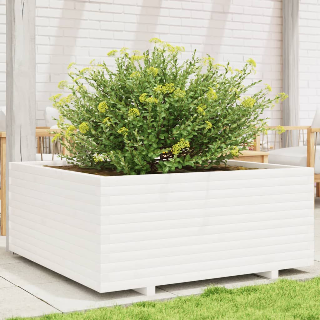Utendørs Blomsterkasse Plantekasse Tre Hvit 110x110x49,5 cm heltre furu