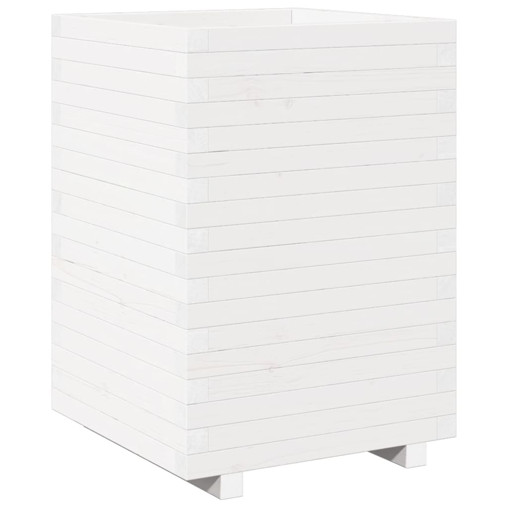 Utendørs Blomsterkasse Plantekasse Tre Hvit 50x50x72,5 cm heltre furu