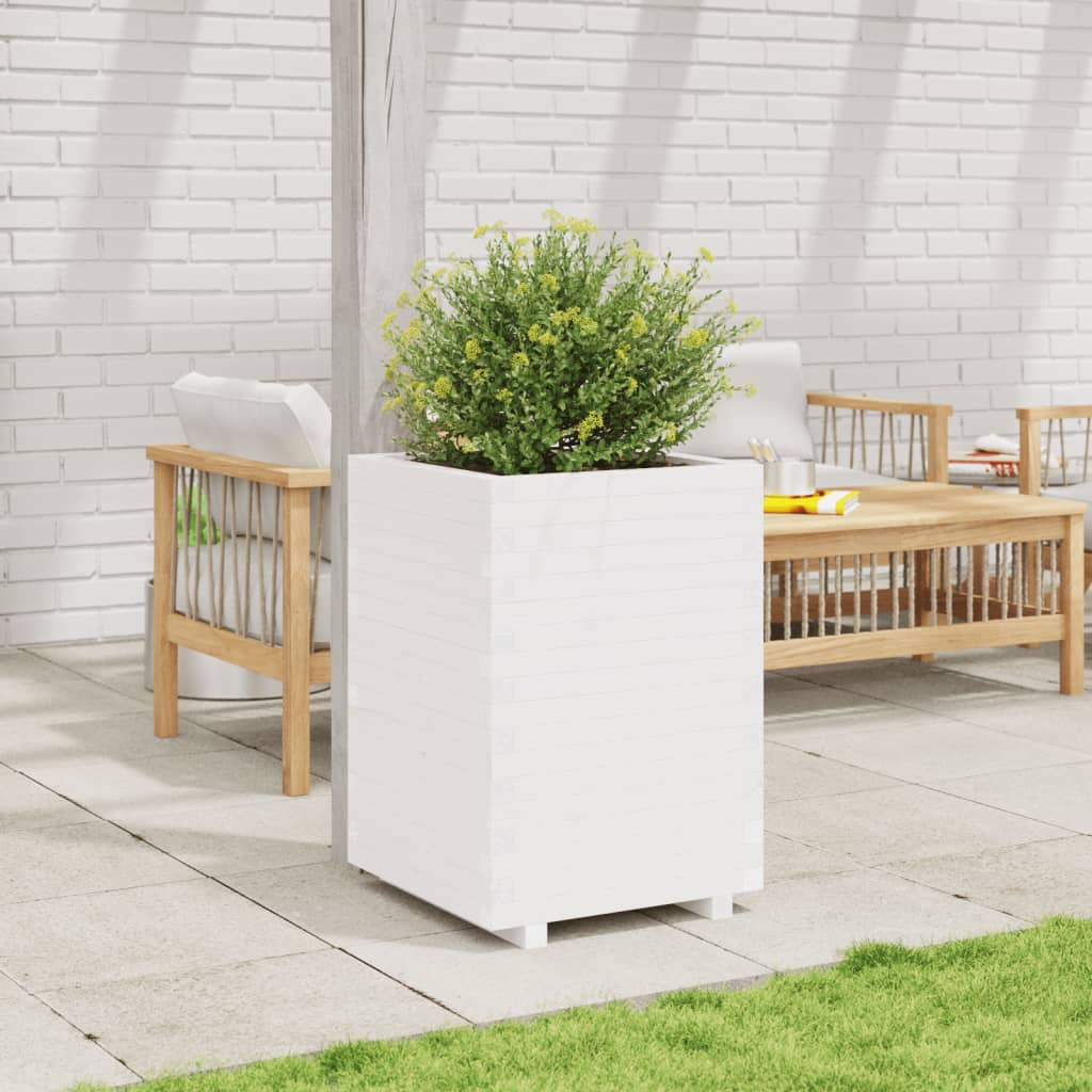 Utendørs Blomsterkasse Plantekasse Tre Hvit 50x50x72,5 cm heltre furu