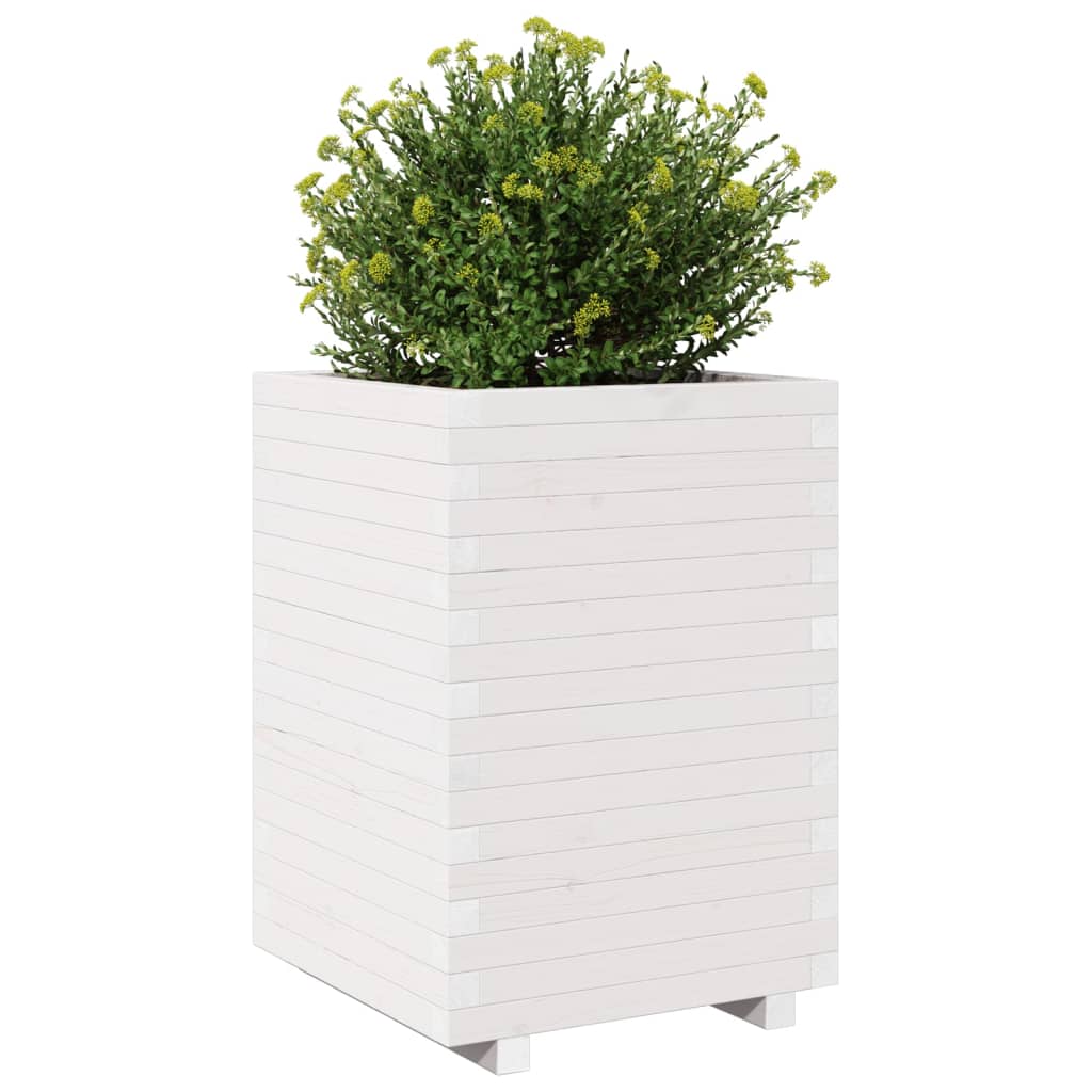 Utendørs Blomsterkasse Plantekasse Tre Hvit 50x50x72,5 cm heltre furu