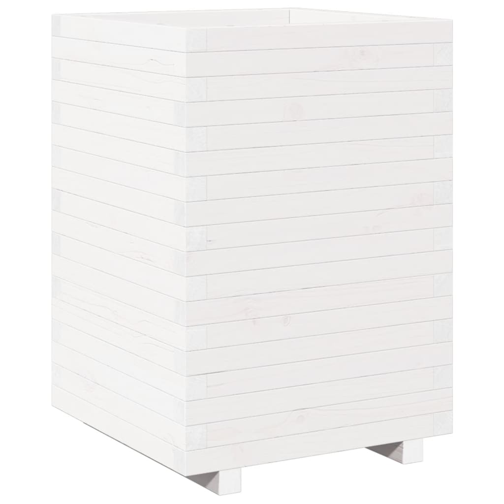 Utendørs Blomsterkasse Plantekasse Tre Hvit 50x50x72,5 cm heltre furu
