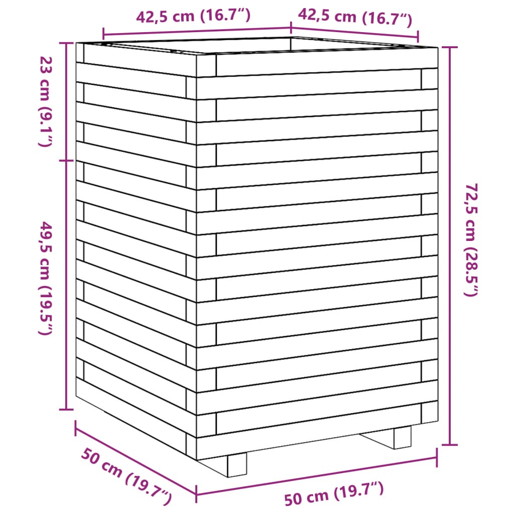 Utendørs Blomsterkasse Plantekasse Tre Hvit 50x50x72,5 cm heltre furu