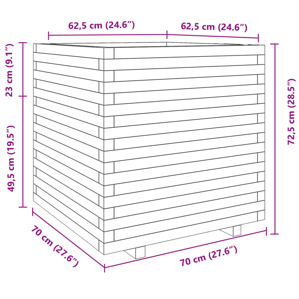 Utendørs Blomsterkasse Plantekasse Tre 70x70x72,5 cm impregnert furu