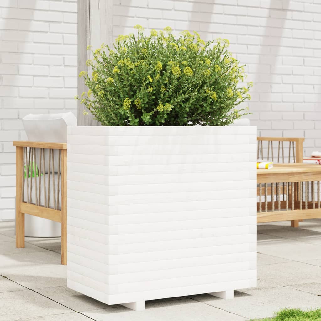 Utendørs Blomsterkasse Plantekasse Tre Hvit 70x40x72,5 cm heltre furu
