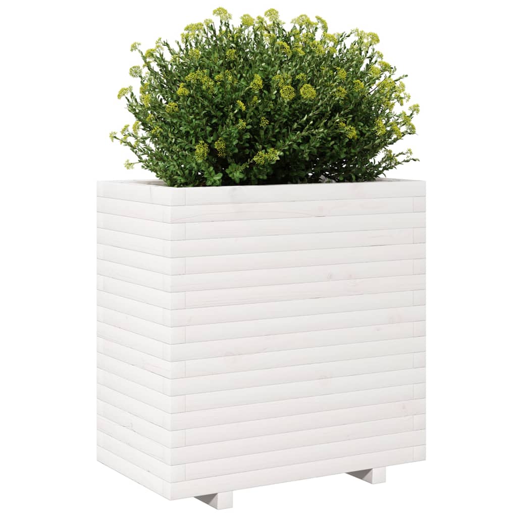 Utendørs Blomsterkasse Plantekasse Tre Hvit 70x40x72,5 cm heltre furu