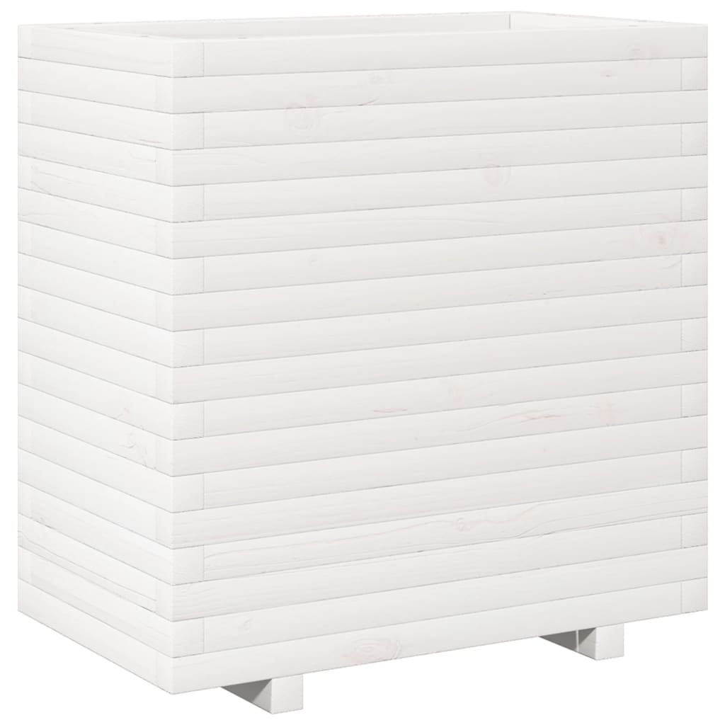 Utendørs Blomsterkasse Plantekasse Tre Hvit 70x40x72,5 cm heltre furu