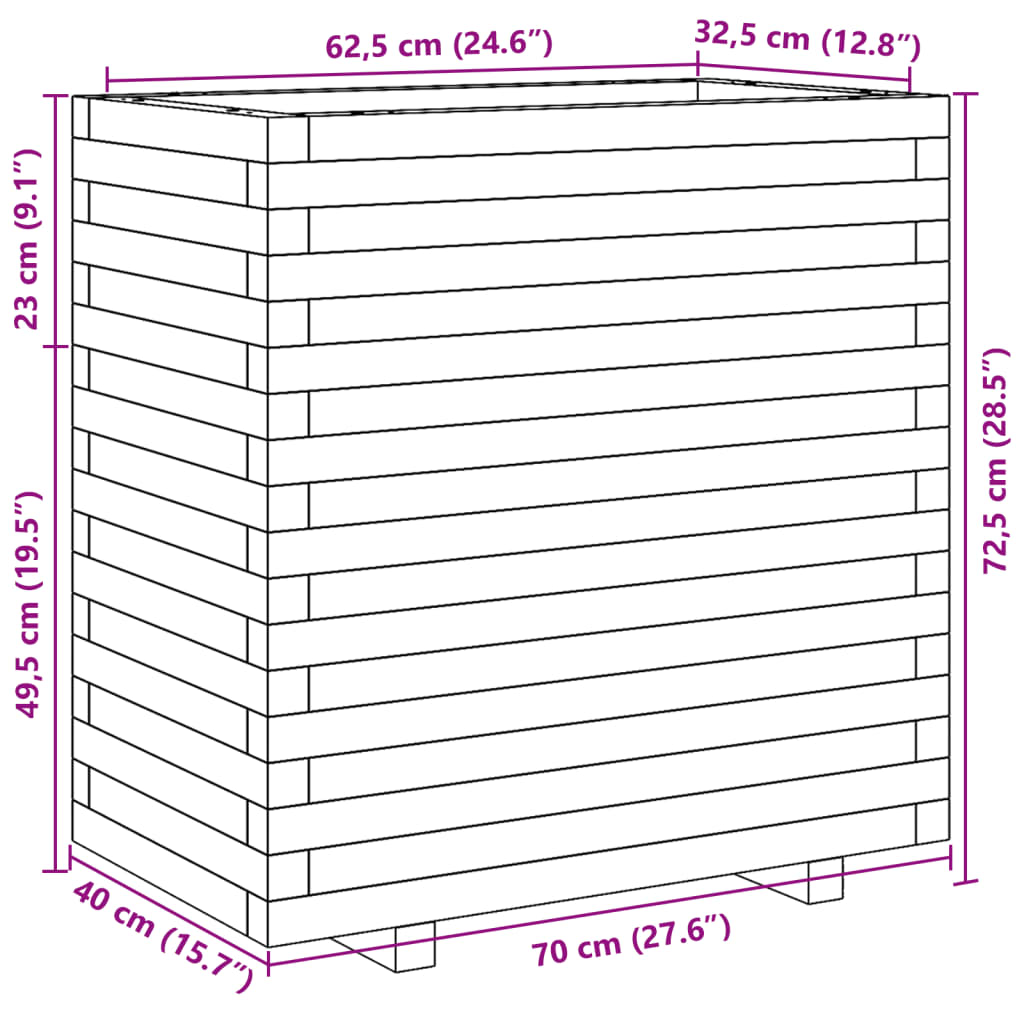 Utendørs Blomsterkasse Plantekasse Tre Hvit 70x40x72,5 cm heltre furu
