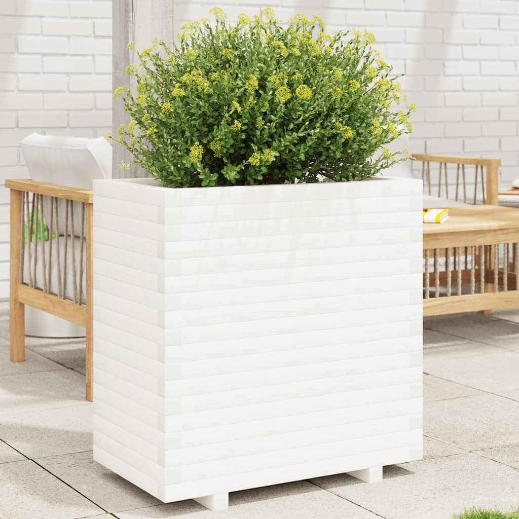 Utendørs Blomsterkasse Plantekasse Tre Hvit 70x40x72,5 cm heltre furu