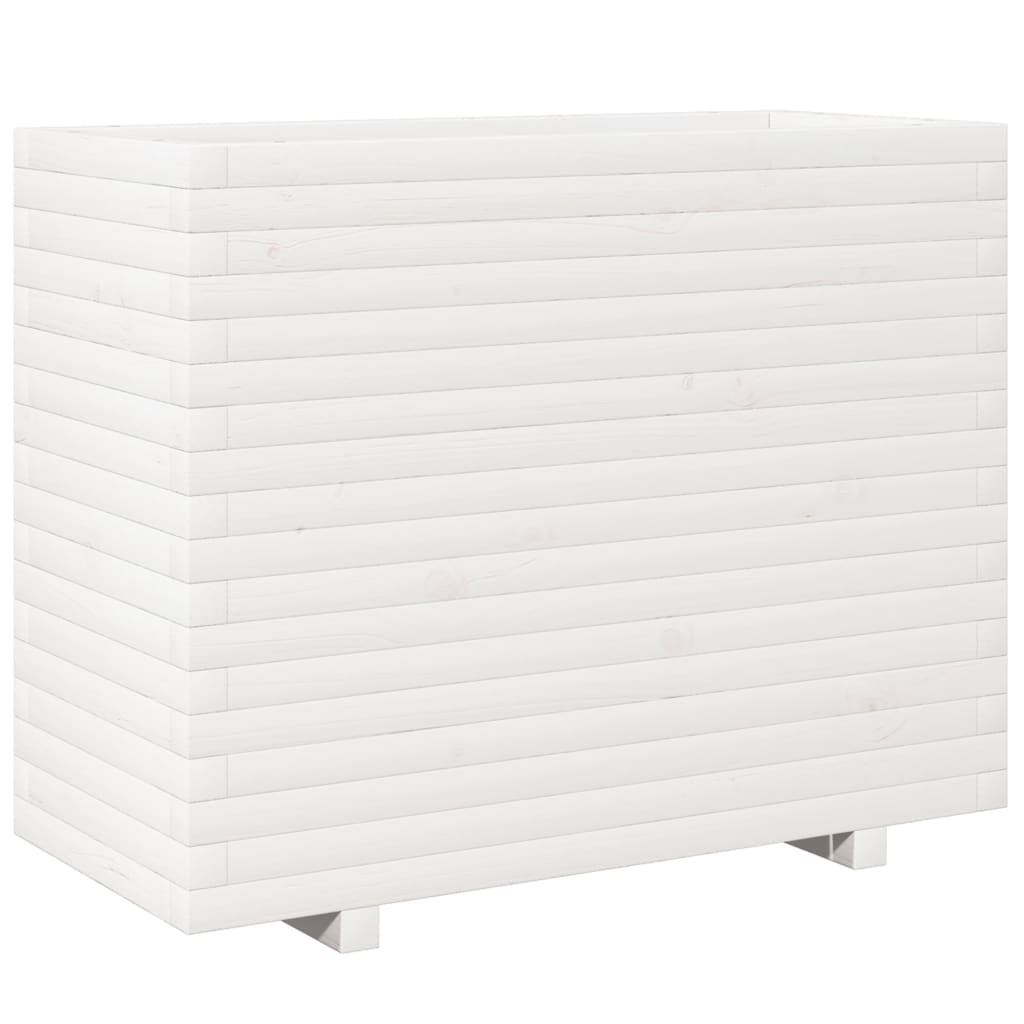 Utendørs Blomsterkasse Plantekasse Tre Hvit 90x40x72,5 cm heltre furu