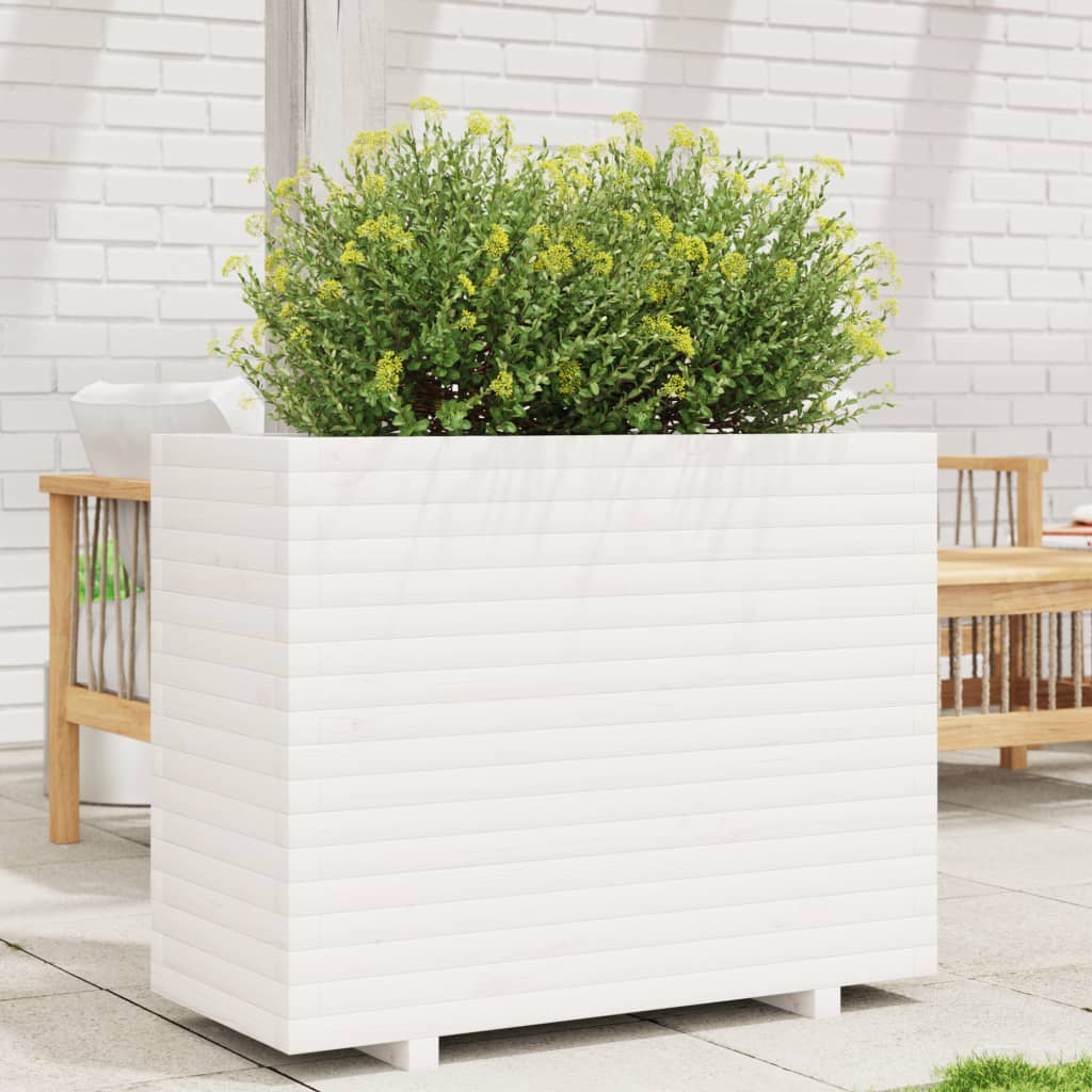 Utendørs Blomsterkasse Plantekasse Tre Hvit 90x40x72,5 cm heltre furu