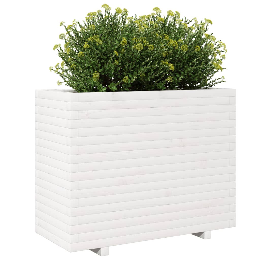 Utendørs Blomsterkasse Plantekasse Tre Hvit 90x40x72,5 cm heltre furu