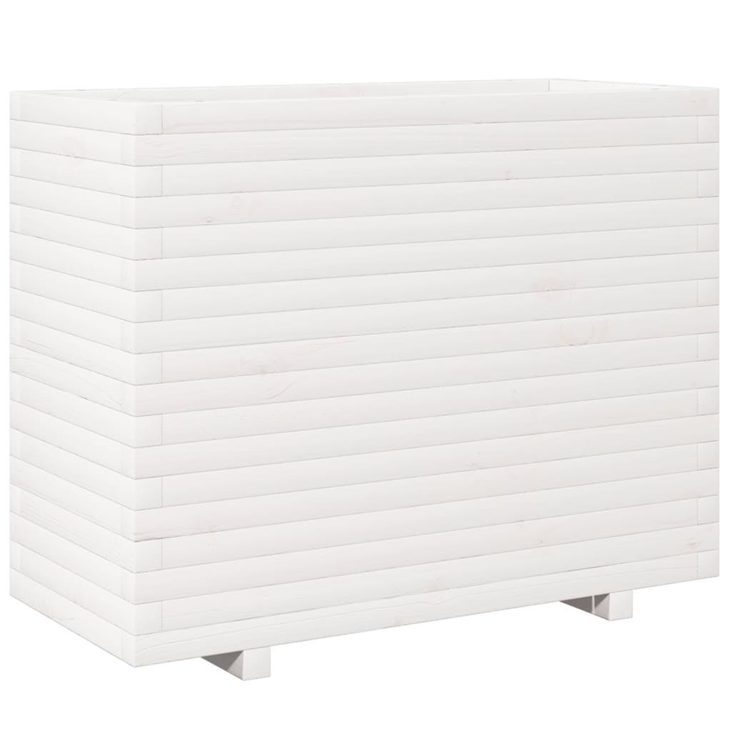 Utendørs Blomsterkasse Plantekasse Tre Hvit 90x40x72,5 cm heltre furu