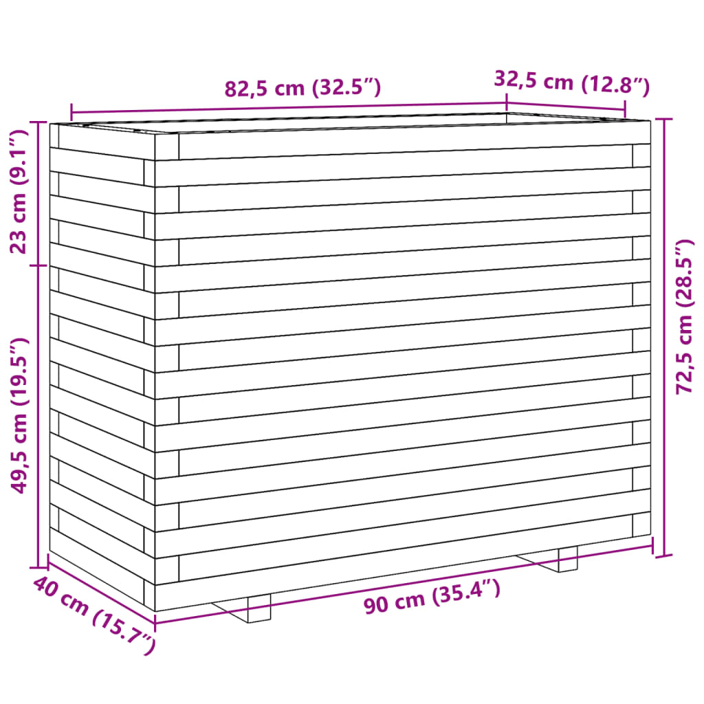 Utendørs Blomsterkasse Plantekasse Tre Hvit 90x40x72,5 cm heltre furu