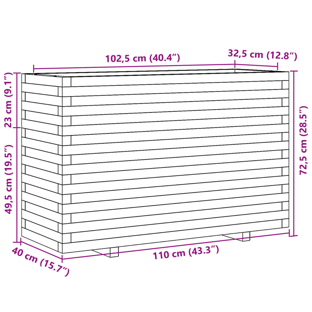 Utendørs Blomsterkasse Plantekasse Tre voksbrun 110x40x72,5 cm heltre furu