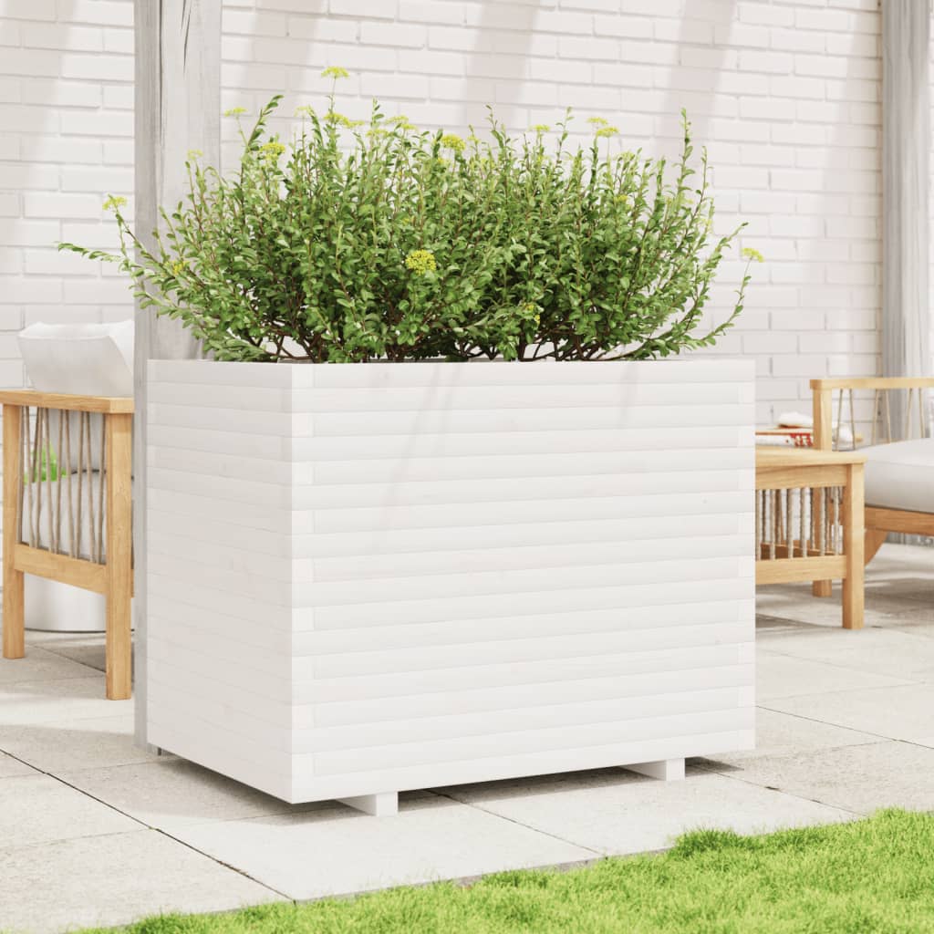 Utendørs Blomsterkasse Plantekasse Tre Hvit 90x60x72,5 cm heltre furu