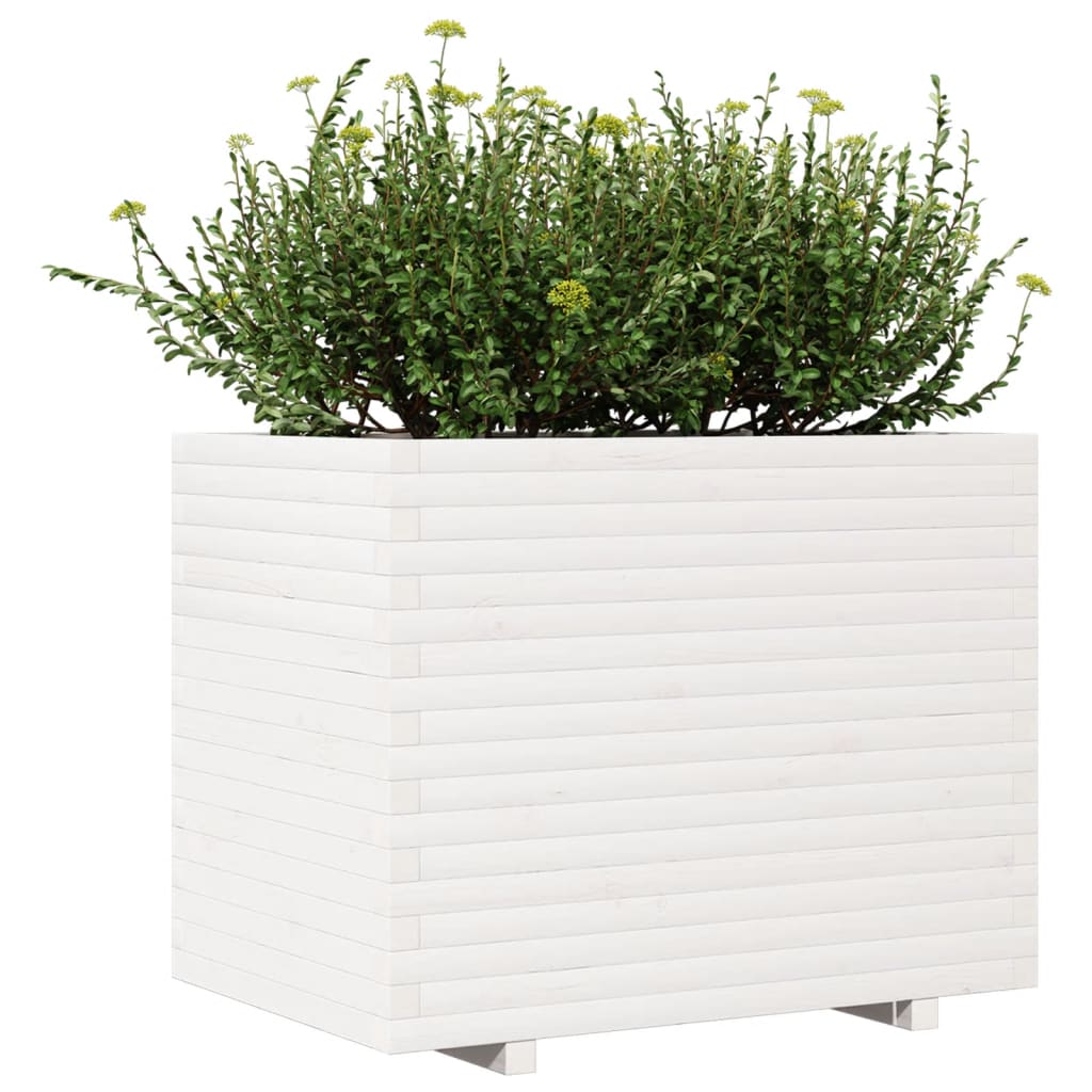Utendørs Blomsterkasse Plantekasse Tre Hvit 90x60x72,5 cm heltre furu