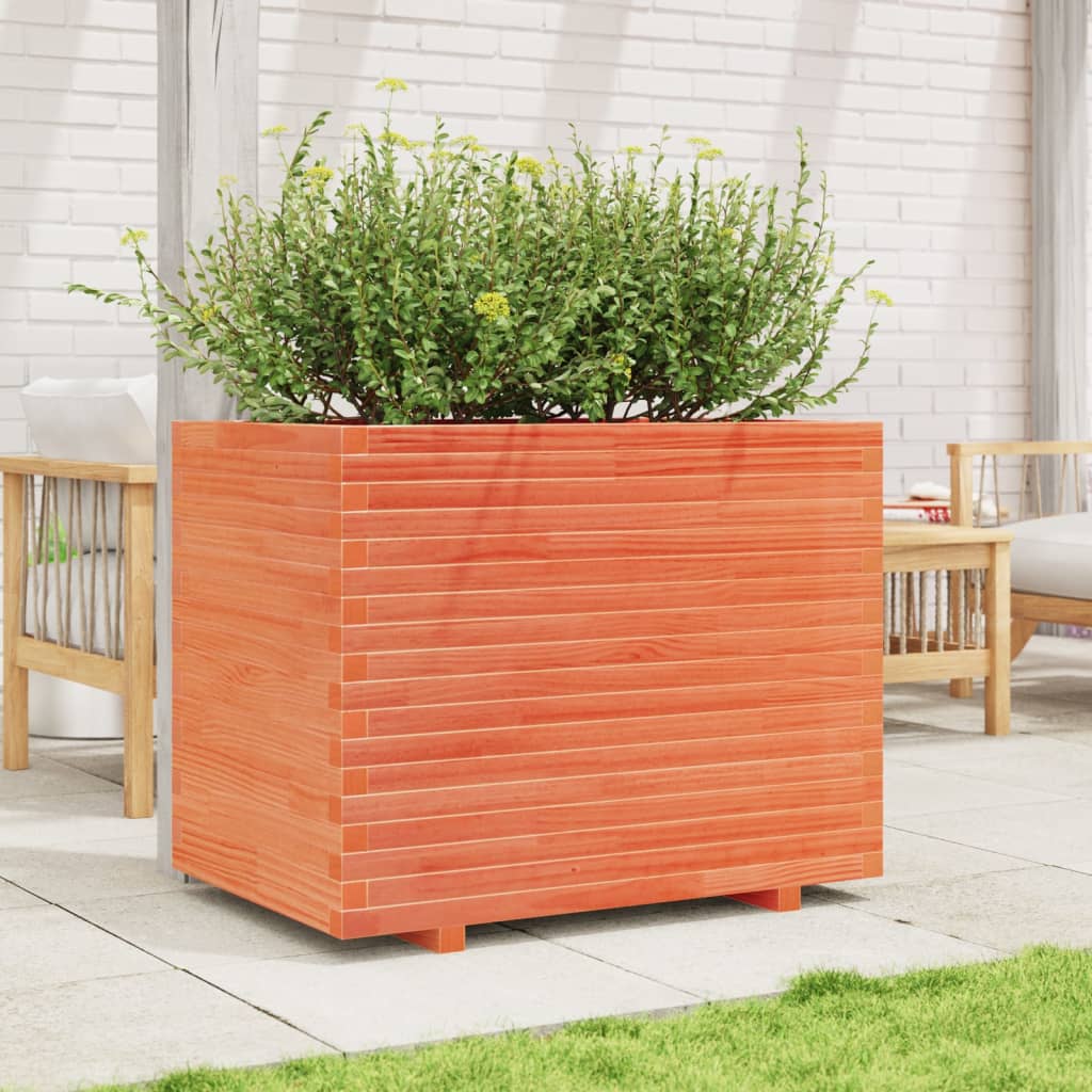 Utendørs Blomsterkasse Plantekasse Tre voksbrun 90x60x72,5 cm heltre furu