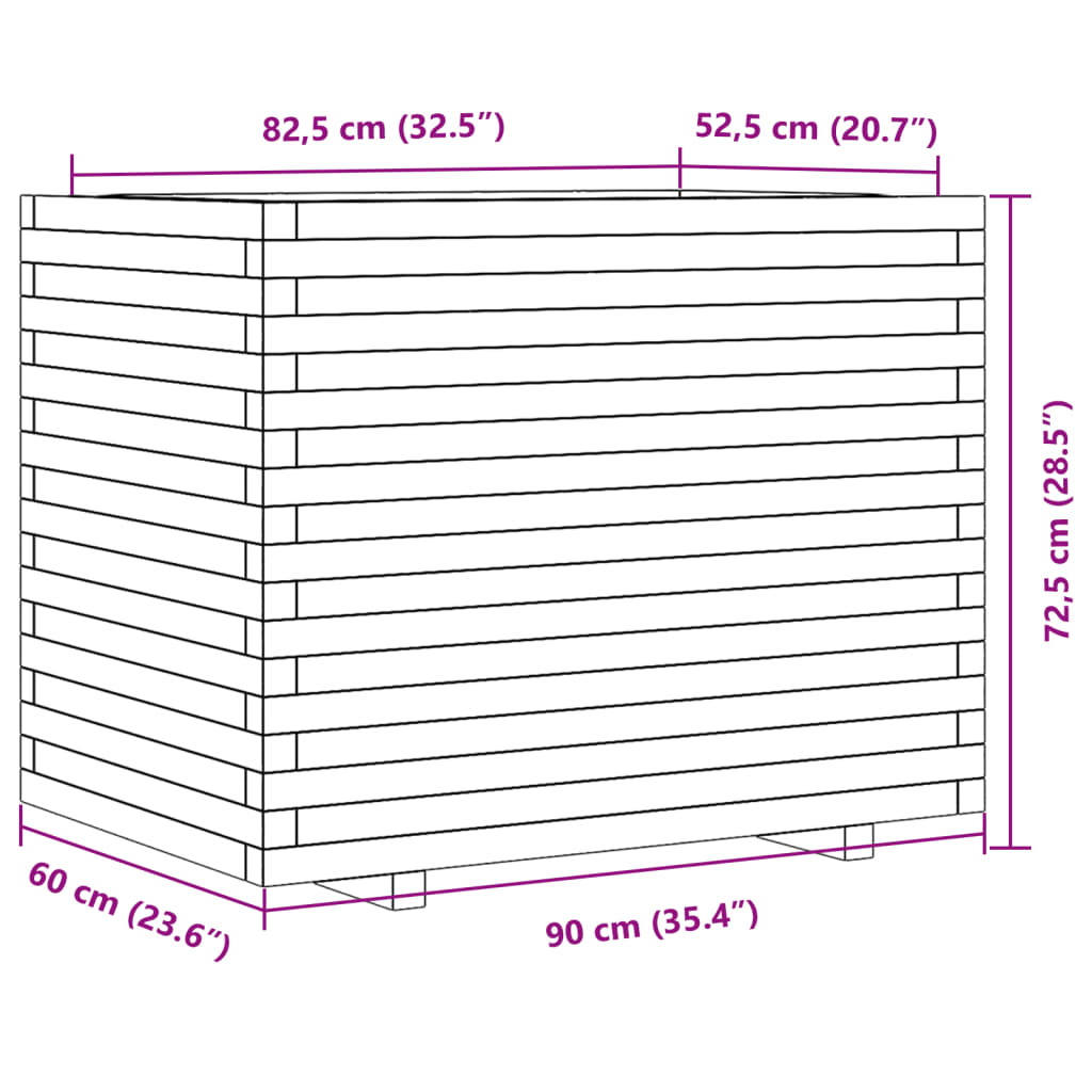 Utendørs Blomsterkasse Plantekasse Tre voksbrun 90x60x72,5 cm heltre furu