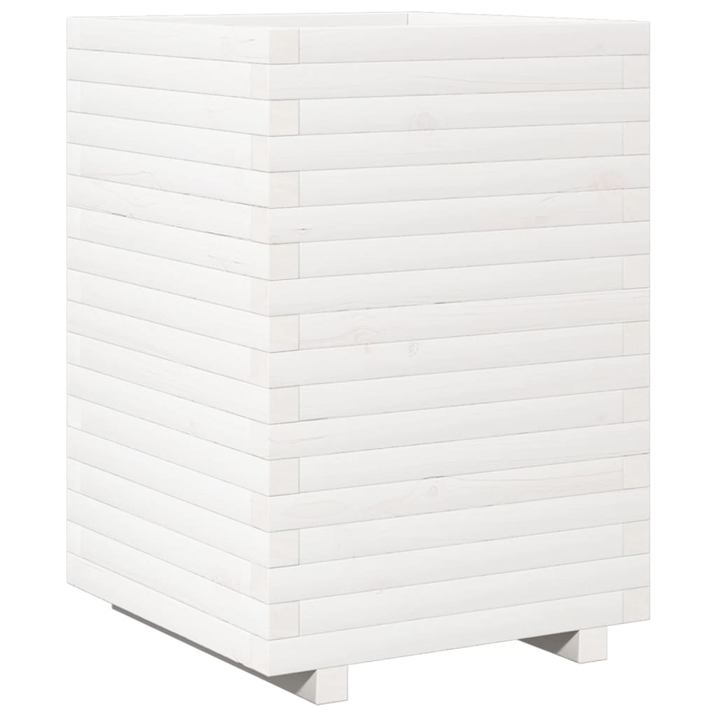 Utendørs Blomsterkasse Plantekasse Tre Hvit 50x50x72 cm heltre furu