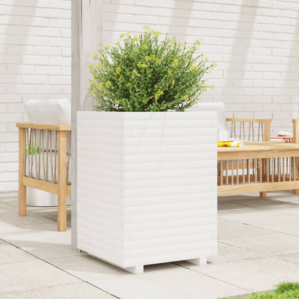 Utendørs Blomsterkasse Plantekasse Tre Hvit 50x50x72 cm heltre furu
