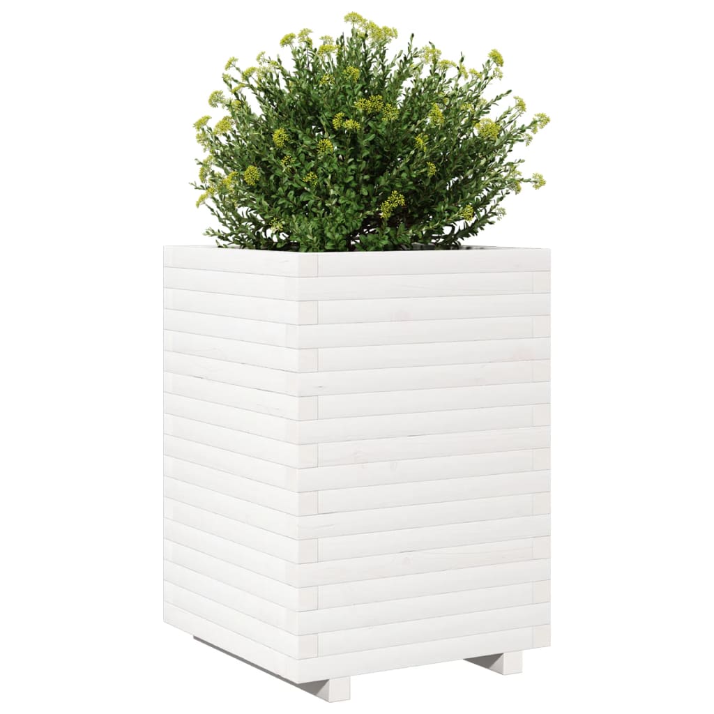 Utendørs Blomsterkasse Plantekasse Tre Hvit 50x50x72 cm heltre furu