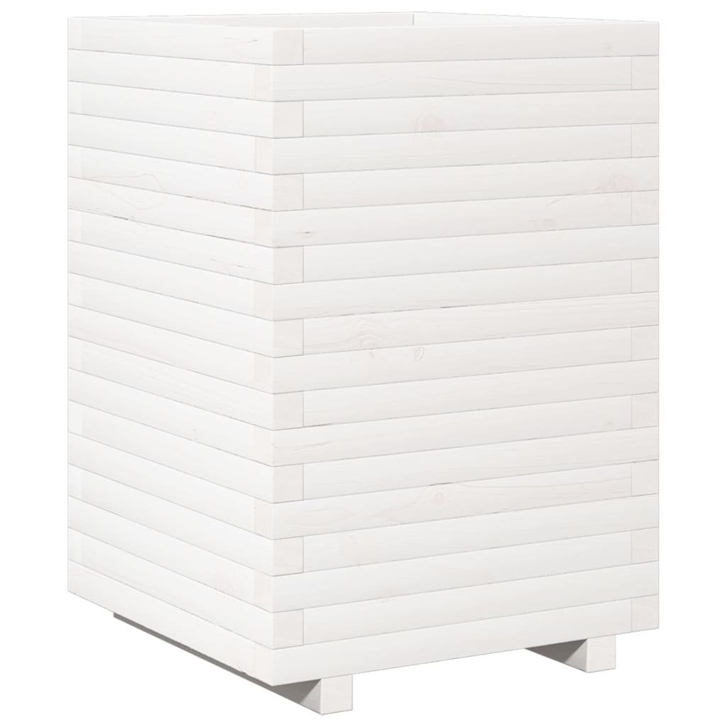 Utendørs Blomsterkasse Plantekasse Tre Hvit 50x50x72 cm heltre furu