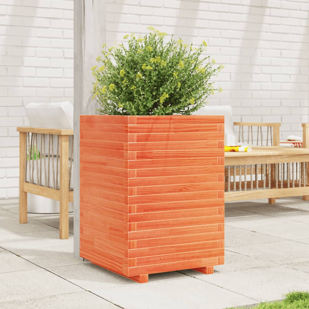Utendørs Blomsterkasse Plantekasse Tre voksbrun 50x50x72 cm heltre furu