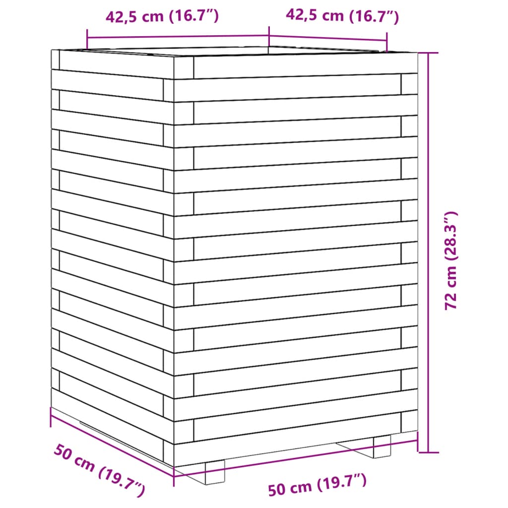 Utendørs Blomsterkasse Plantekasse Tre 50x50x72 cm impregnert furu