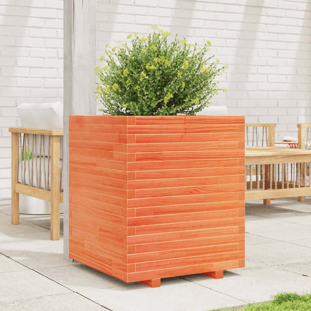 Utendørs Blomsterkasse Plantekasse Tre voksbrun 60x60x72 cm heltre furu