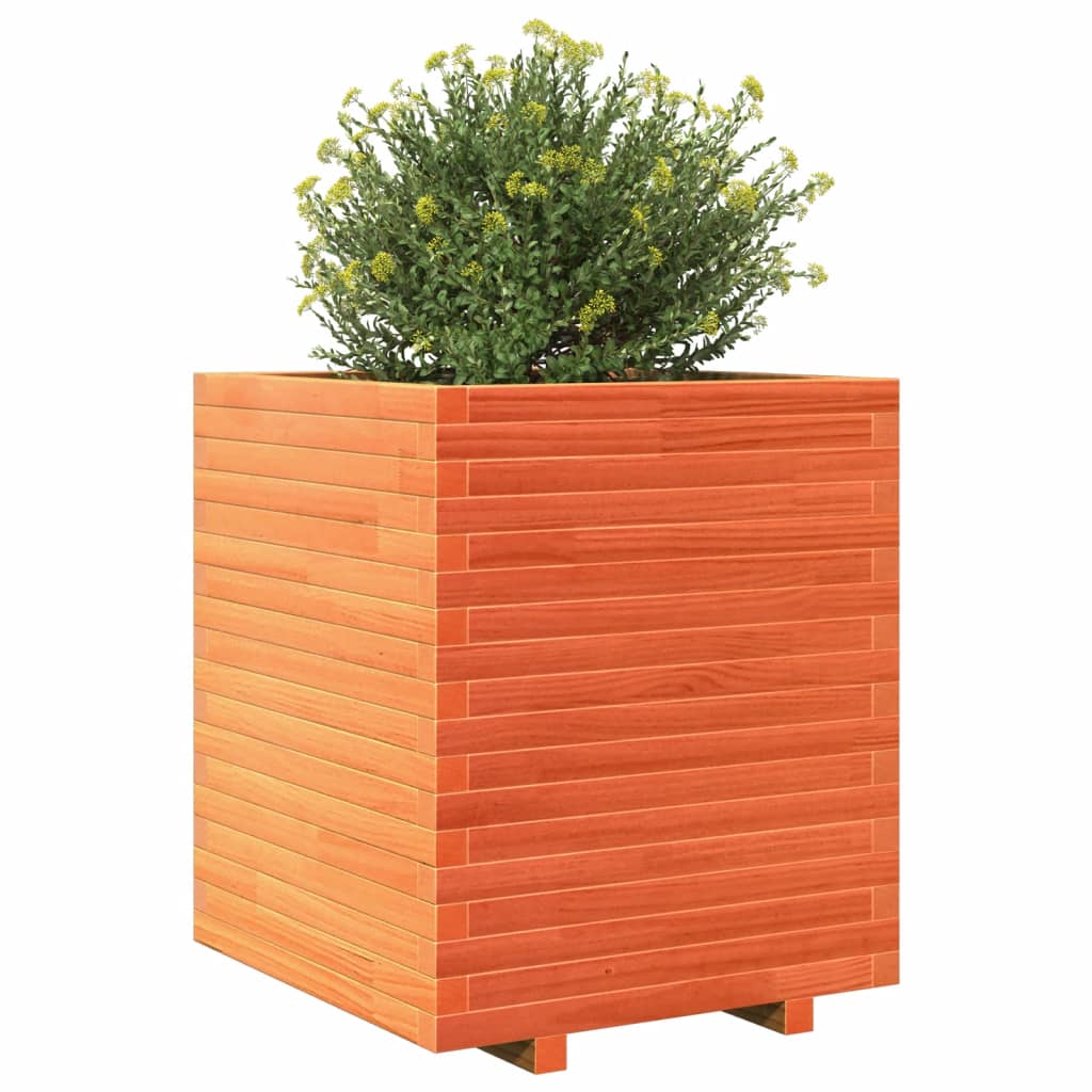 Utendørs Blomsterkasse Plantekasse Tre voksbrun 60x60x72 cm heltre furu