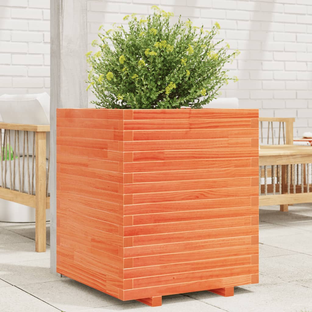 Utendørs Blomsterkasse Plantekasse Tre voksbrun 60x60x72 cm heltre furu