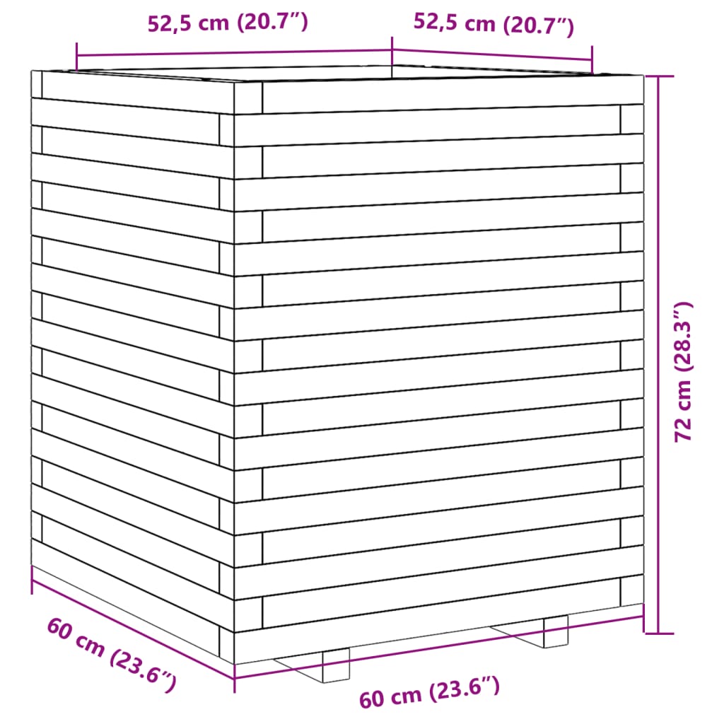 Utendørs Blomsterkasse Plantekasse Tre 60x60x72 cm impregnert furu