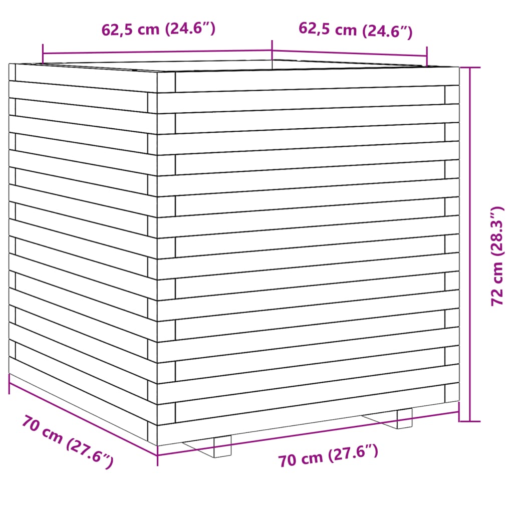 Utendørs Blomsterkasse Plantekasse Tre 70x70x72 cm heltre furu