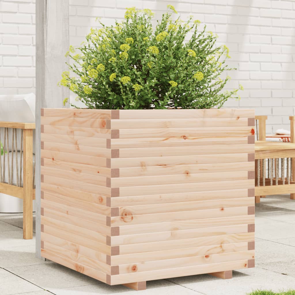 Utendørs Blomsterkasse Plantekasse Tre 70x70x72 cm heltre furu