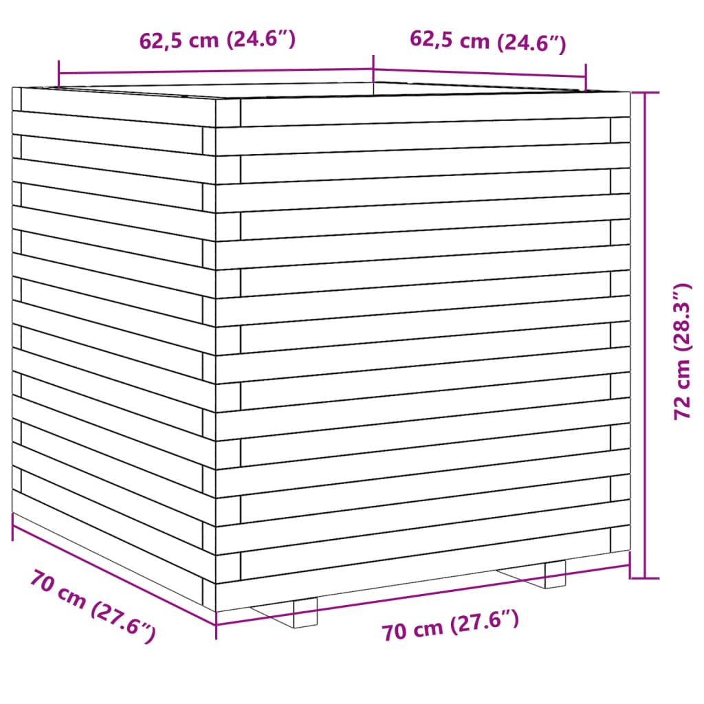 Utendørs Blomsterkasse Plantekasse Tre 70x70x72 cm impregnert furu