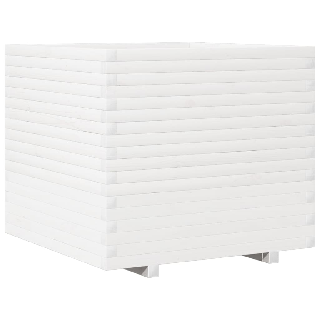 Utendørs Blomsterkasse Plantekasse Tre Hvit 80x80x72 cm heltre furu