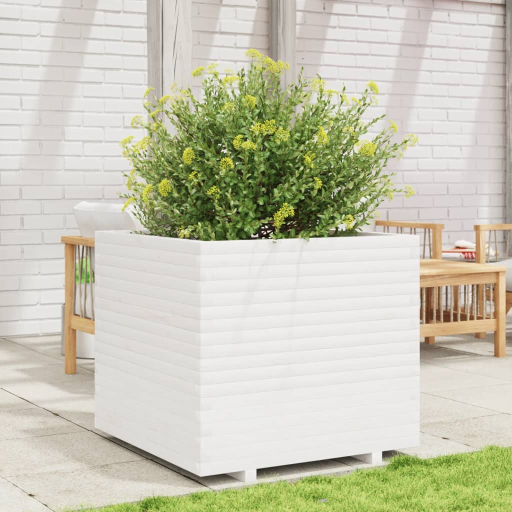 Utendørs Blomsterkasse Plantekasse Tre Hvit 80x80x72 cm heltre furu