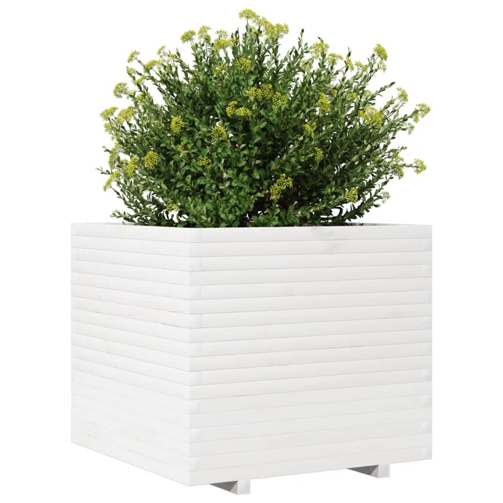 Utendørs Blomsterkasse Plantekasse Tre Hvit 80x80x72 cm heltre furu