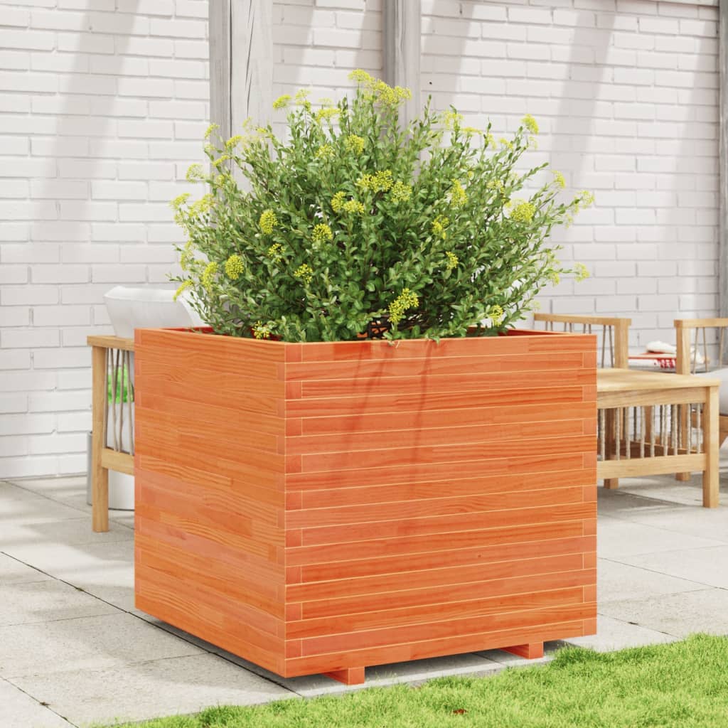 Utendørs Blomsterkasse Plantekasse Tre voksbrun 80x80x72 cm heltre furu