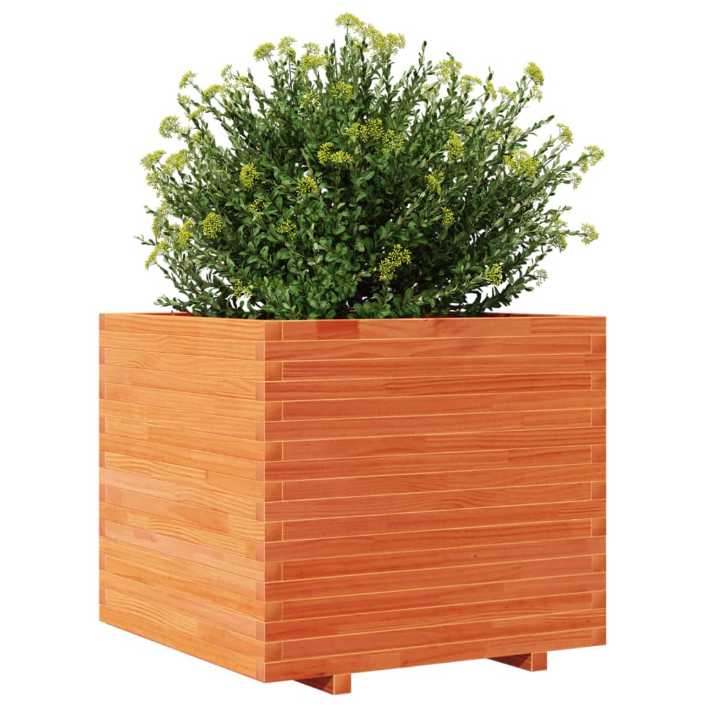 Utendørs Blomsterkasse Plantekasse Tre voksbrun 80x80x72 cm heltre furu