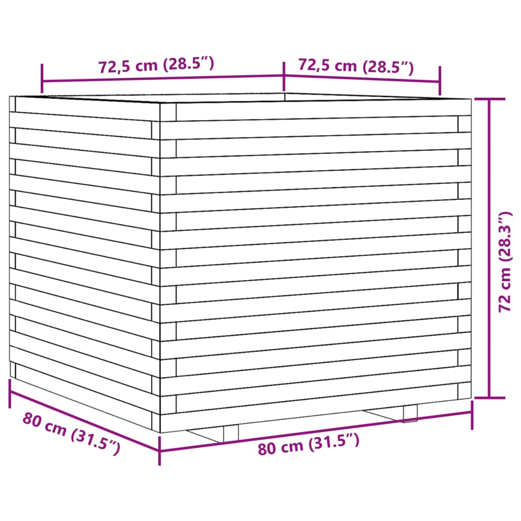 Utendørs Blomsterkasse Plantekasse Tre voksbrun 80x80x72 cm heltre furu