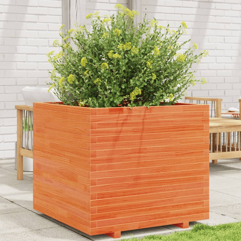 Utendørs Blomsterkasse Plantekasse Tre voksbrun 80x80x72 cm heltre furu