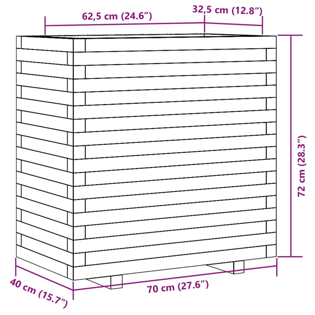 Utendørs Blomsterkasse Plantekasse Tre 70x40x72 cm heltre furu