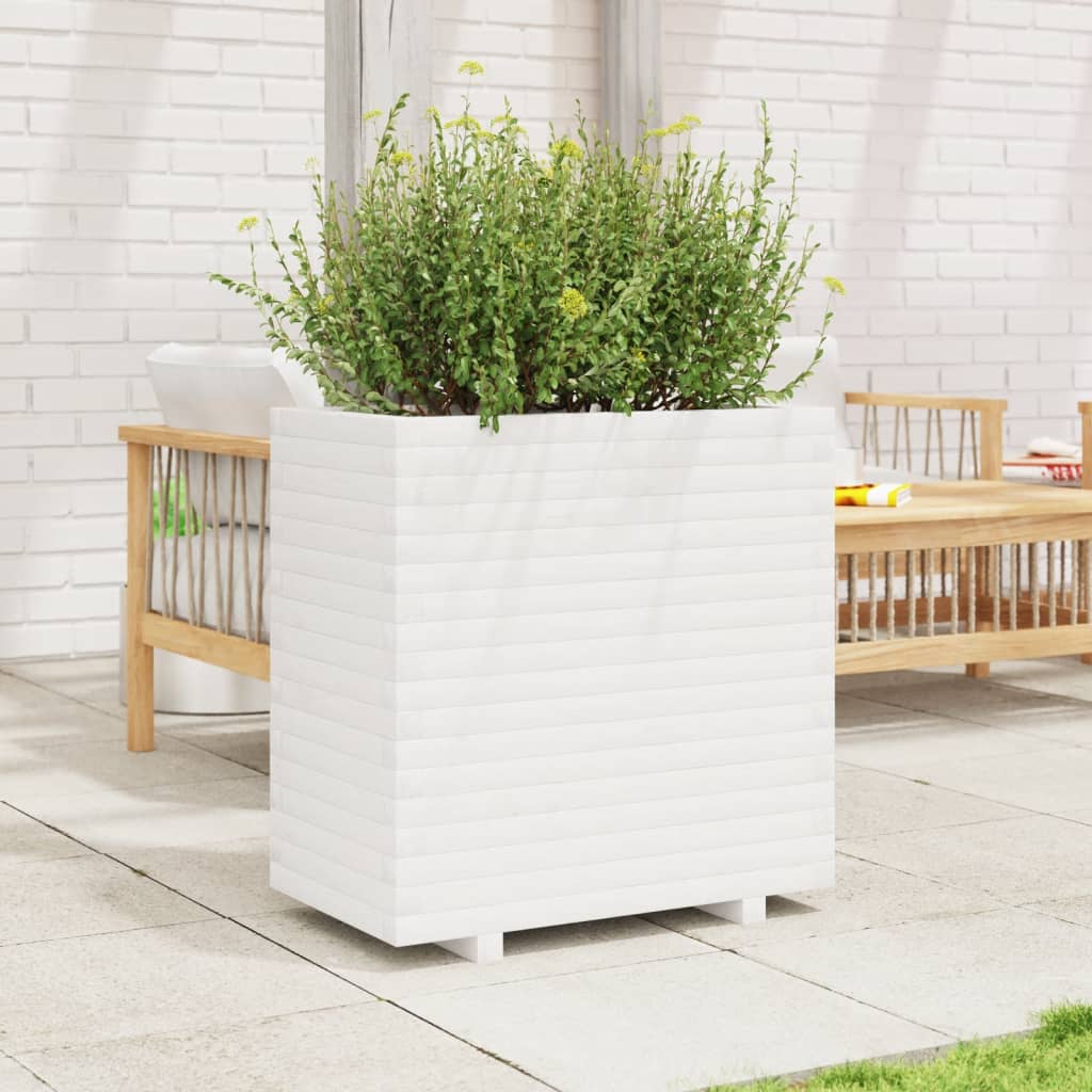 Utendørs Blomsterkasse Plantekasse Tre Hvit 70x40x72 cm heltre furu