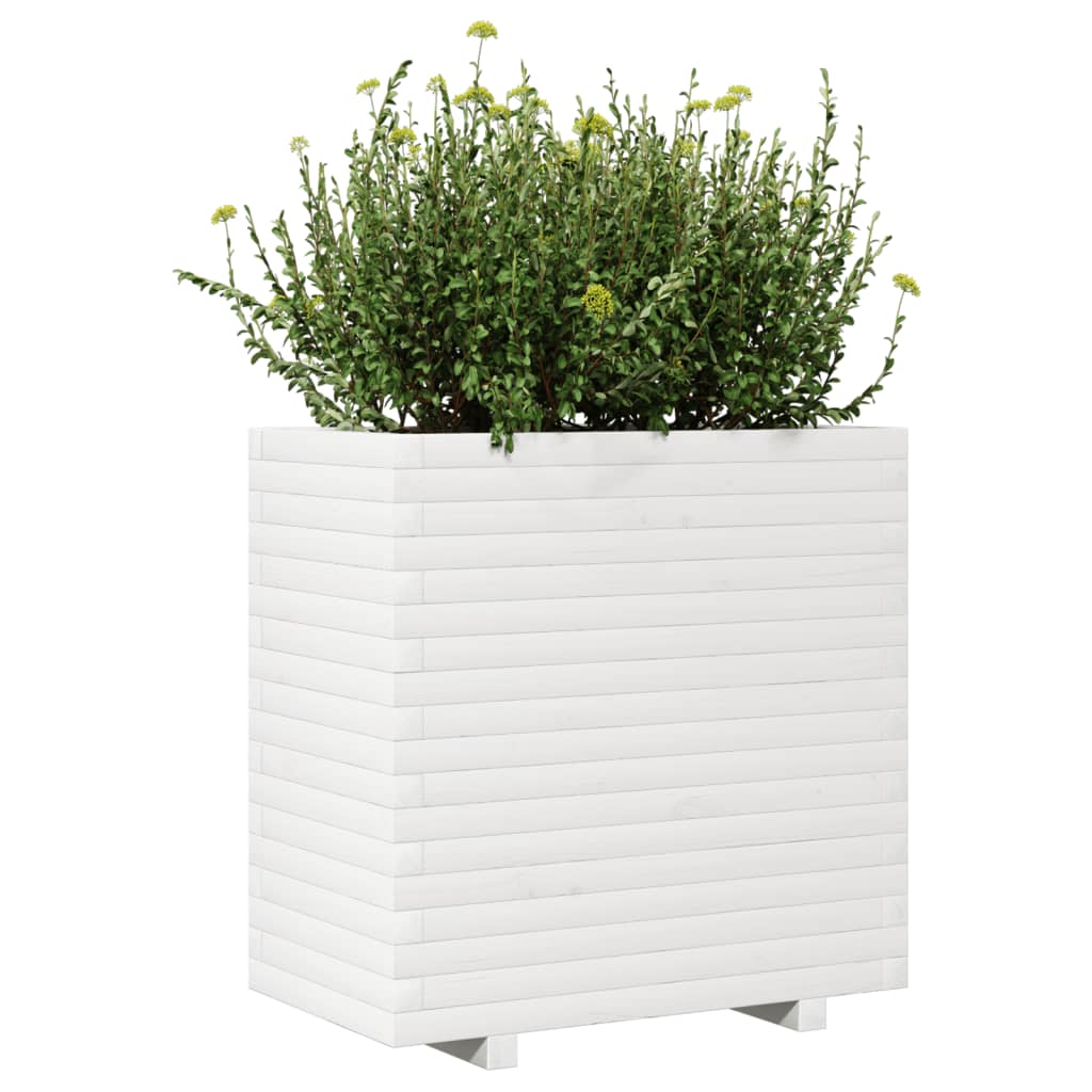 Utendørs Blomsterkasse Plantekasse Tre Hvit 70x40x72 cm heltre furu