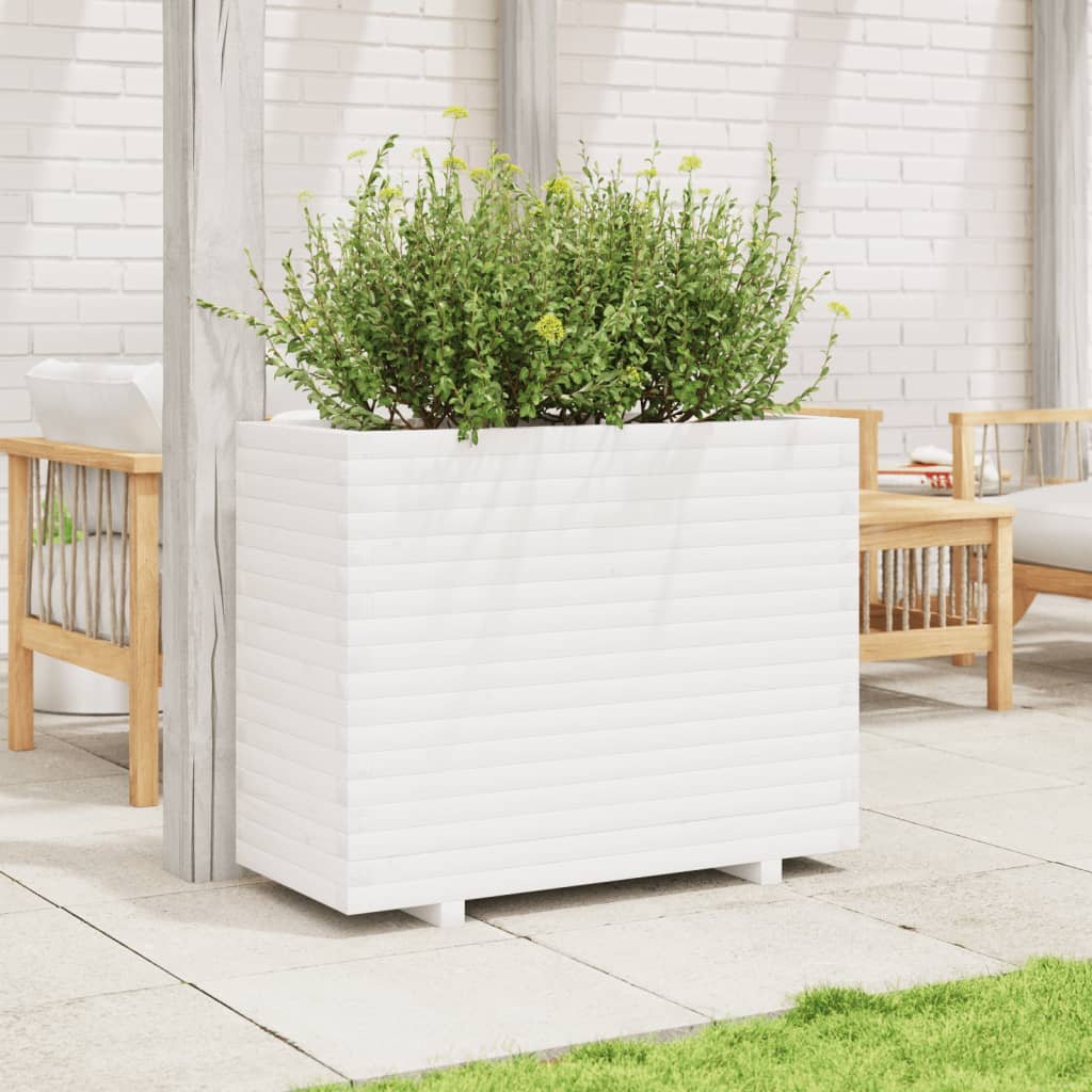 Utendørs Blomsterkasse Plantekasse Tre Hvit 90x40x72 cm heltre furu