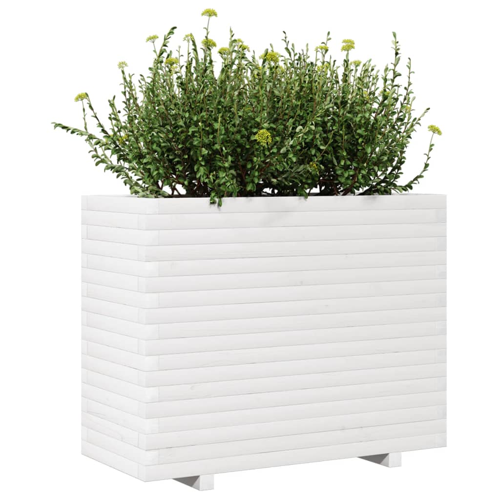 Utendørs Blomsterkasse Plantekasse Tre Hvit 90x40x72 cm heltre furu