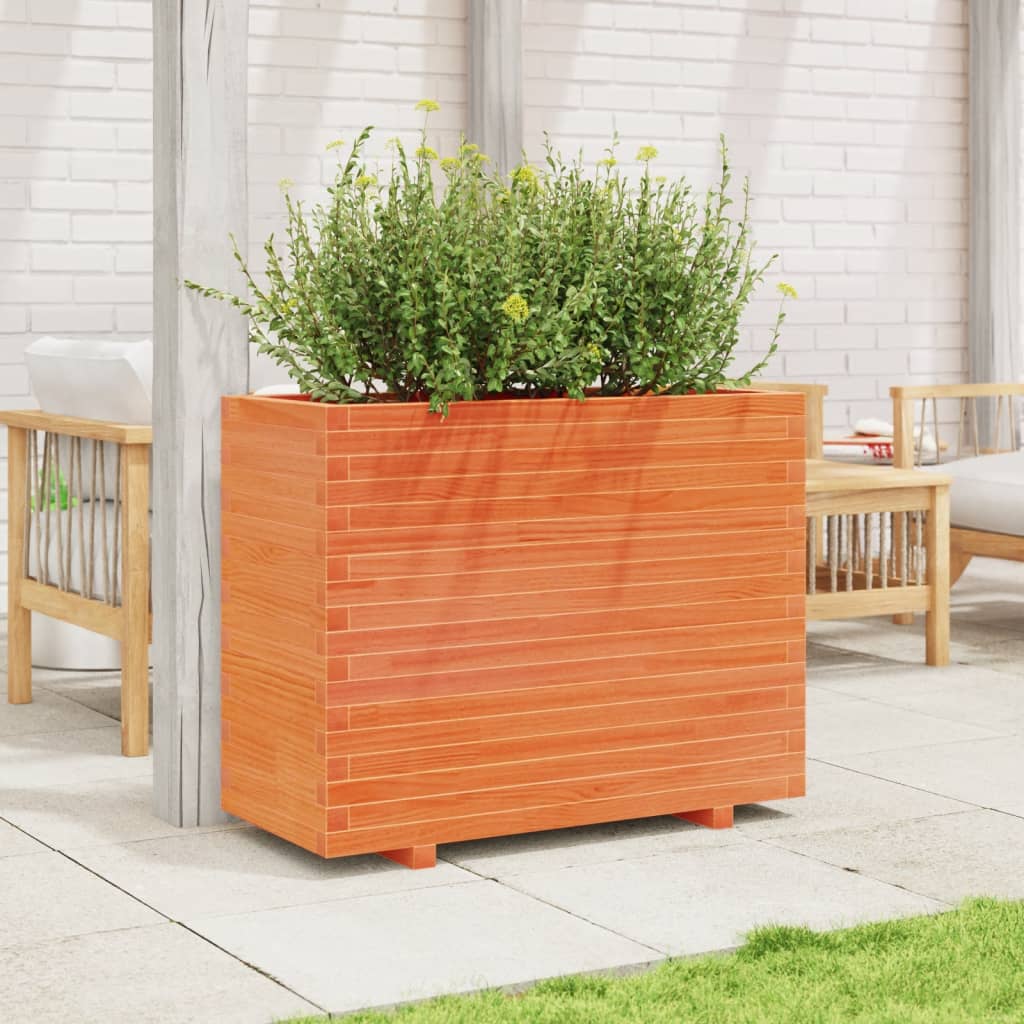 Utendørs Blomsterkasse Plantekasse Tre voksbrun 90x40x72 cm heltre furu